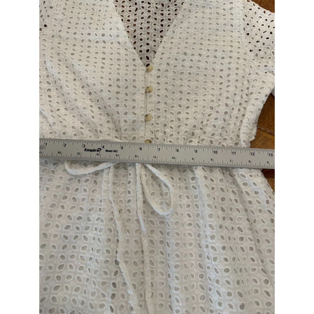 White Bohemian Eyelet Midi Dress Sz Small Western Ruffle Cottagecore Peasant - Picture 10 of 13